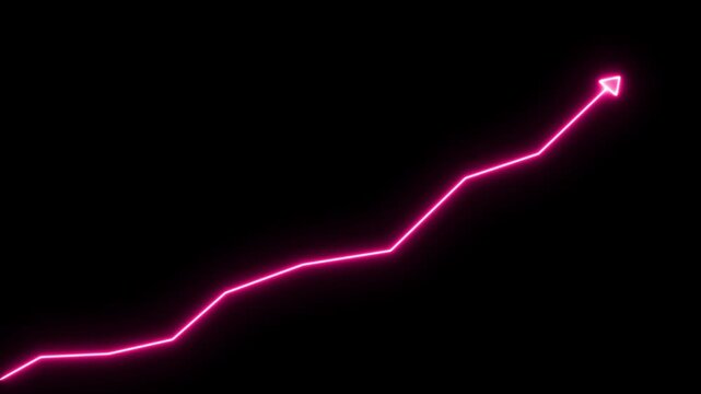 Glowing neon line market Recovery Concept. Successful growth trend red line graph going Up. Abstract neon line arrow business graph on black background.4k&nbsp;