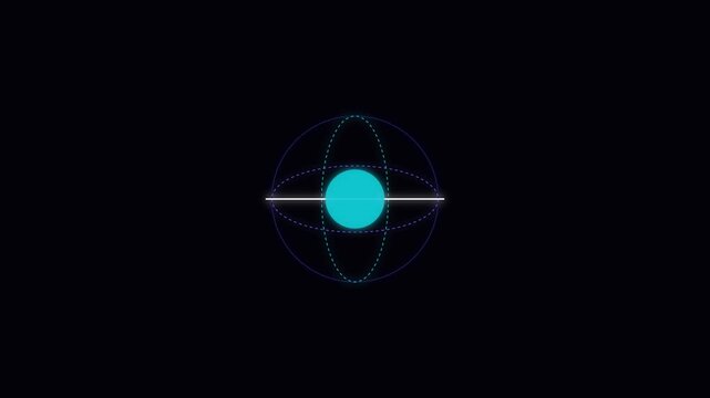 Abstract digital atom model animation with rotating orbital rings and glowing core for science and technology concepts 4k