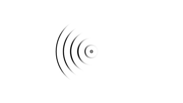 Red spiral radio wave station signal animation on black background. Radio Waves in Circle Form,,. Static glitches complete the vintage broadcast aesthetic. Seamless loop.