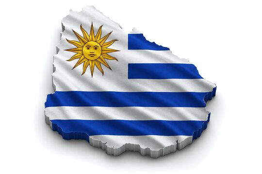 3D Map of Uruguay with Official National Flag Isolated on White Background