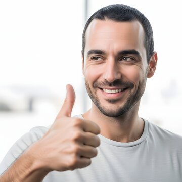 Smiling middle-aged man giving a thumbs-up gesture, expressing approval, confidence and success, Generative AI