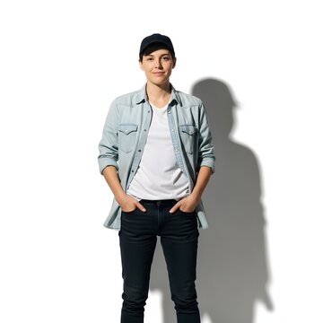 Young man standing casually in modern clothing isolated on a white background with a relaxed lifestyle concept, Generative AI
