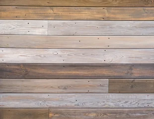 Horizontal reclaimed wood plank wall with natural grain and weathered finish © Evgeniia Biriukova