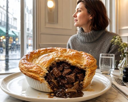 Disfrutar de un estofado de carne con pie mientras se ve la lluvia en una cafeter&iacute;a