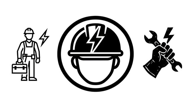 Electrician and maintenance worker line icon set.