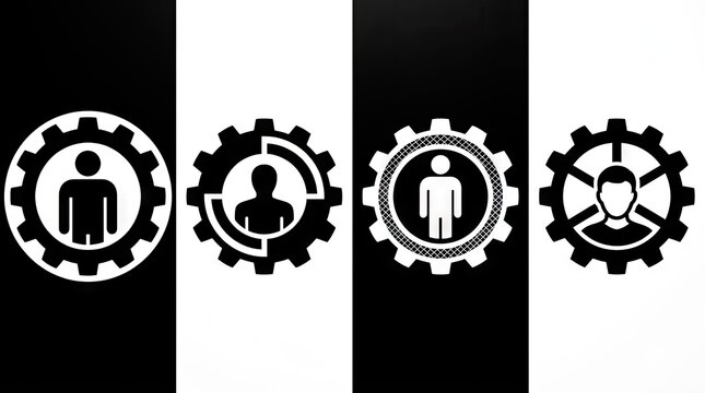 Human resource and teamwork icons within gear shapes.