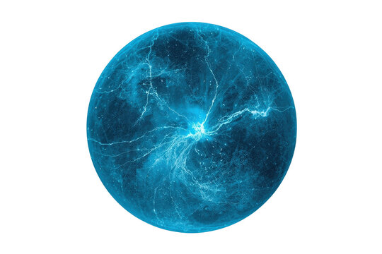 Glowing electric blue celestial moon sphere