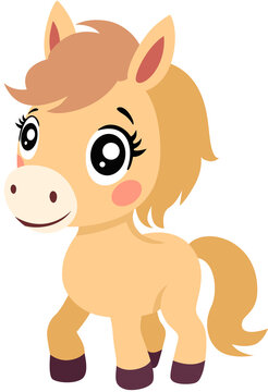 Cute Little Foal Standing Happy Cartoon Horse Character