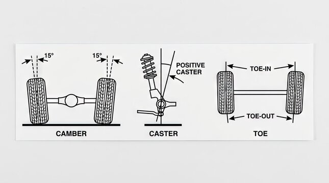 Technical car wheel alignment camber caster toe diagram.