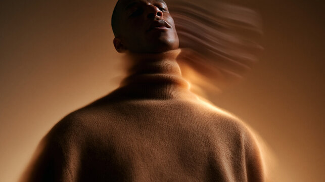 Fashion Portrait of Man in Turtleneck with Motion Blur