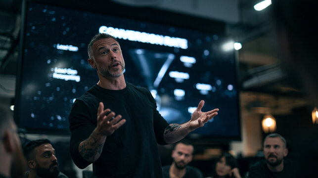 Businessman Presenting Sales Funnel Strategy During Team Meeting