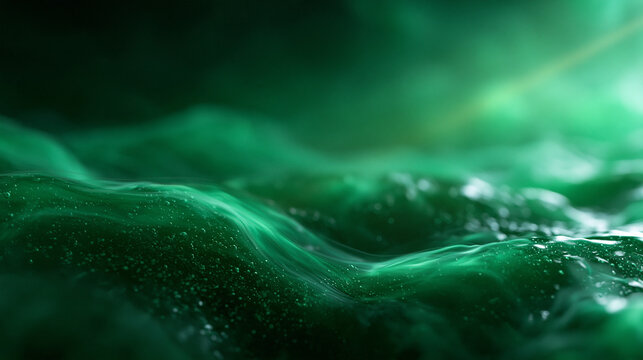 Abstract Glowing Emerald Green Fluid Wave Background