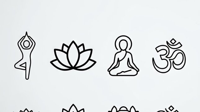 Minimalist icons for yoga, meditation, and zen symbols.