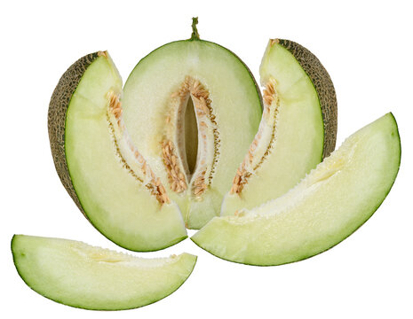 A slice of fresh green melon on an isolated background.
