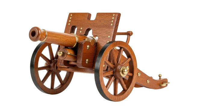 Old wooden field artillery cannon isolated on transparent background