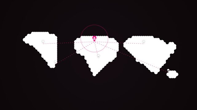 Abstract dot map with location pin and network