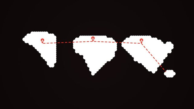 Dotted map continents with red connection points