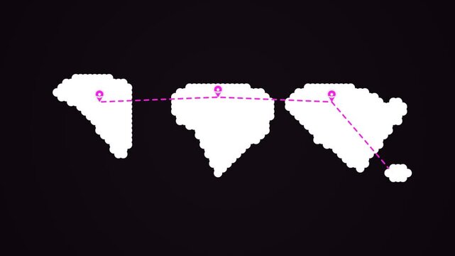 Abstract map continents with connected pink nodes