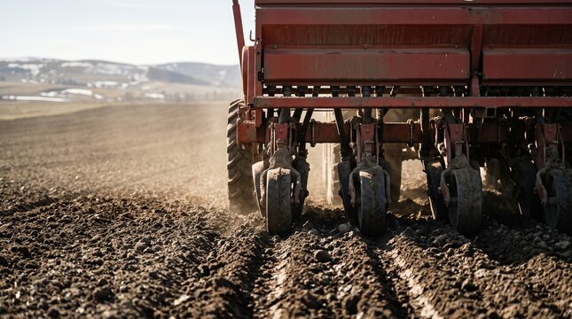 Seed drill begins cereal sowing across thawed spring soil