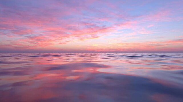 Calm ocean horizon at sunset with vibrant pink purple sky reflecting on gentle waves for World Maritime Day