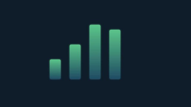 Animated digital bar graph equalizer showing data growth and fluctuations in gradient green animation 4k