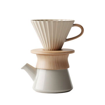Ceramic coffee dripper and carafe set isolated on transparent background