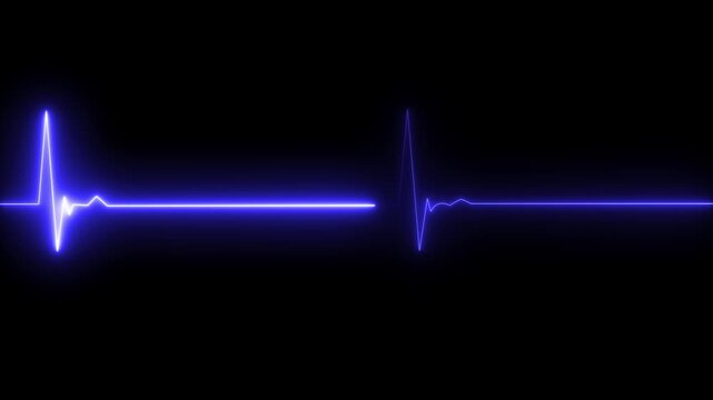 Neon ecg line animation video on black background. ECG heartbeat monitor, ECG monitor, Heart beating and pumping, medical abstract animation. 4k video