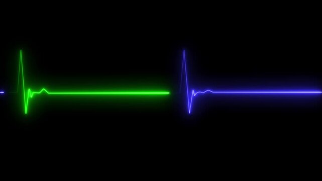 Neon ecg line animation video on black background. ECG heartbeat monitor, ECG monitor, Heart beating and pumping, medical abstract animation. 4k video