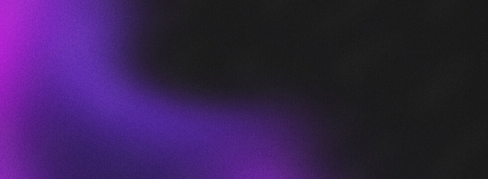 Abstract dark background with bright purple light leak gradient texture grainy film overlay vintage effect black color wide screen aspect ratio banner design