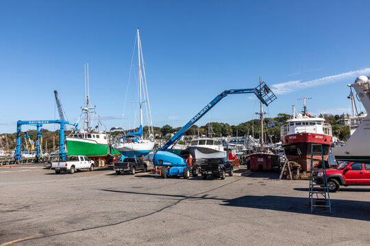 view from Marina in Glocester to old town with church, yachts and wharf.