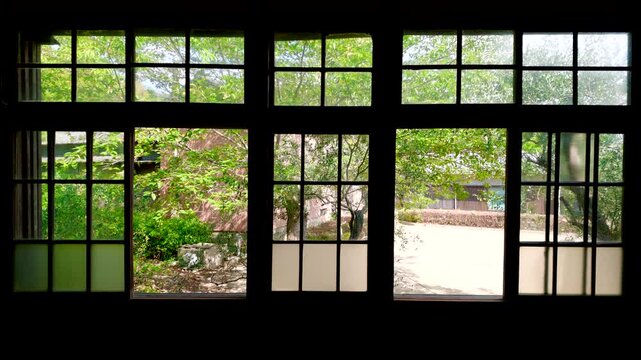 Old wooden schoolhouse interior in Shodoshima, Kagawa