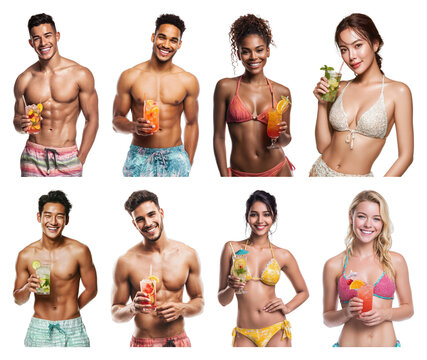 PNG Smiling friends enjoying refreshing drinks on transparent background