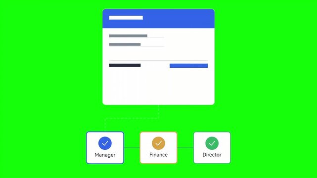 Document Approval Workflow Animation with Multi-Level Verification on Green Screen
