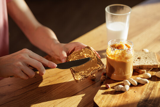 Peanut Butter Spread On Toast For Simple Breakfast Snack