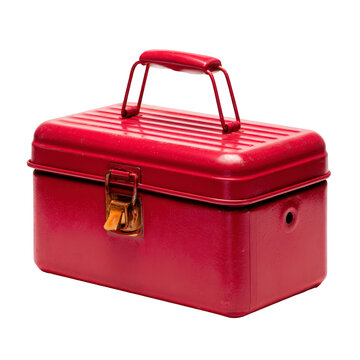 Vintage red metal toolbox isolated on transparent background