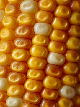 Vibrant textured pattern of fresh yellow and white corn kernels closely packed together highlighting natural colors and intricate surface details in vivid focus