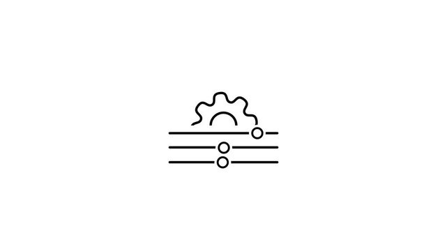 Setting Icon animation line spinning gear and slider setting. Control panel. Loop HD video with chroma key, alpha channel, transparent background. Outline motion graphic animation