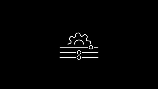 Setting Icon animation line spinning gear and slider setting. Control panel. Loop HD video with chroma key, alpha channel, transparent background. Outline motion graphic animation