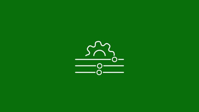 Setting Icon animation line spinning gear and slider setting. Control panel. Loop HD video with chroma key, alpha channel, transparent background. Outline motion graphic animation