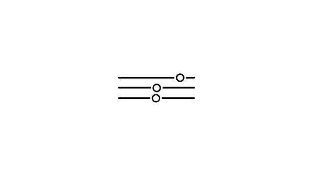 Animated equalizer white line icon. Slider bar switching animation. Media control. User preferences. Slider or Audio Mixer Line Icon Animated.alpha channel, transparent background. 4k stock video.