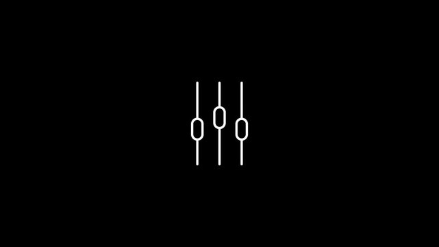 Animated equalizer white line icon. Slider bar switching animation. Media control. User preferences. Slider or Audio Mixer Line Icon Animated.alpha channel, transparent background. 4k stock video.
