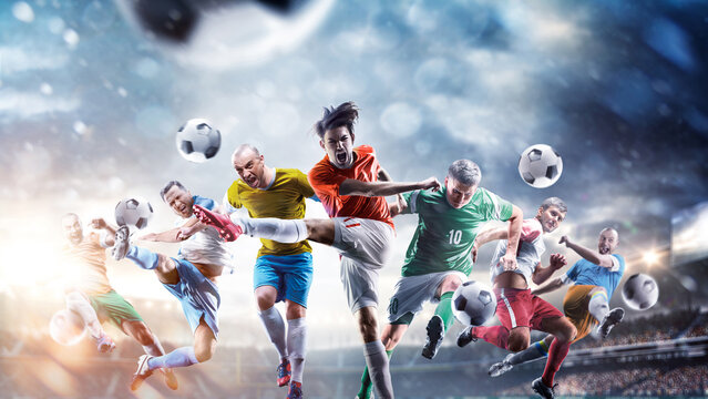 A multi-sport collage depicting various sports and hobbies. Athletes in a beautiful, large stadium full of fans. A collage of several sports. Collage