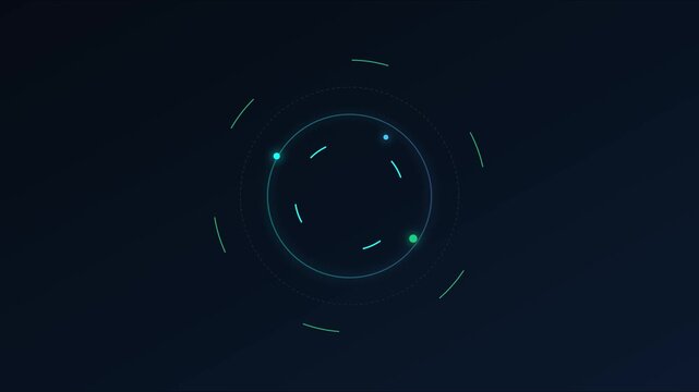 Futuristic digital hud interface with rotating orbital data and glowing nodes for technology and science data visualization animation 4k