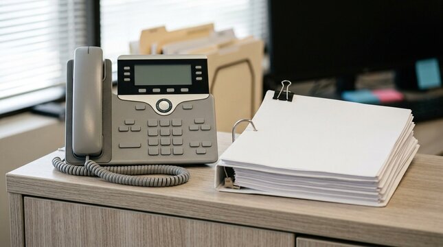 Inventory classification office phone resting beside a stack of pending markdown approvals