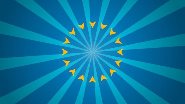 Circular arrow icon animation on blue sunburst