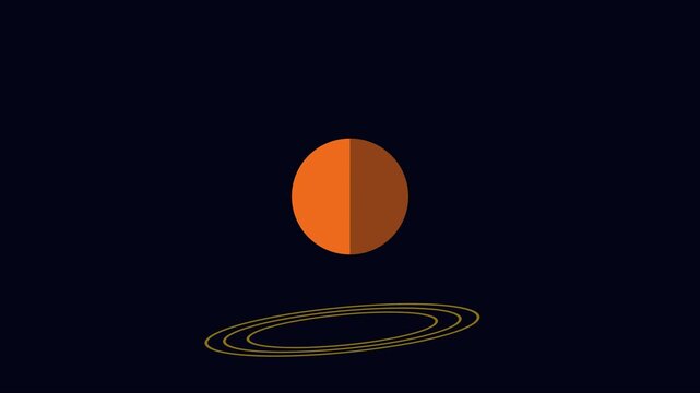 Minimalist 2 d flat planet animation with rotating rings on dark 4k background, space flat motion orbit