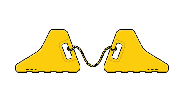 Pair of yellow wheel chocks connected by a rope