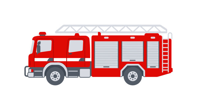 Red fire engine truck side view vector illustration