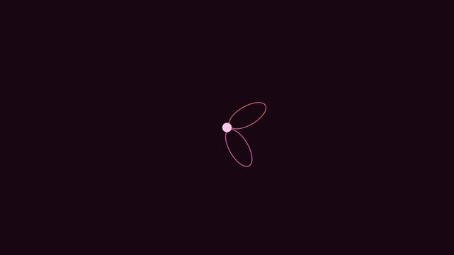 Minimalist abstract orbiting sphere animation with dynamic pink glowing elliptical paths on dark 4k background