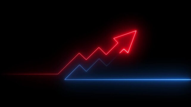 Blue and Red Neon Line Graph Arrows Showing Upward Trends on Black Background chart lines